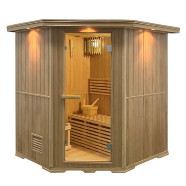 Canadian Hemlock Wet Dry Indoor Sauna - 6 kW UL Certified Heater - 6 Person - Outside view 3D image