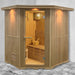 Canadian Hemlock Wet Dry Indoor Sauna - 6 kW UL Certified Heater - 6 Person - Outside view with lights on inside sauna