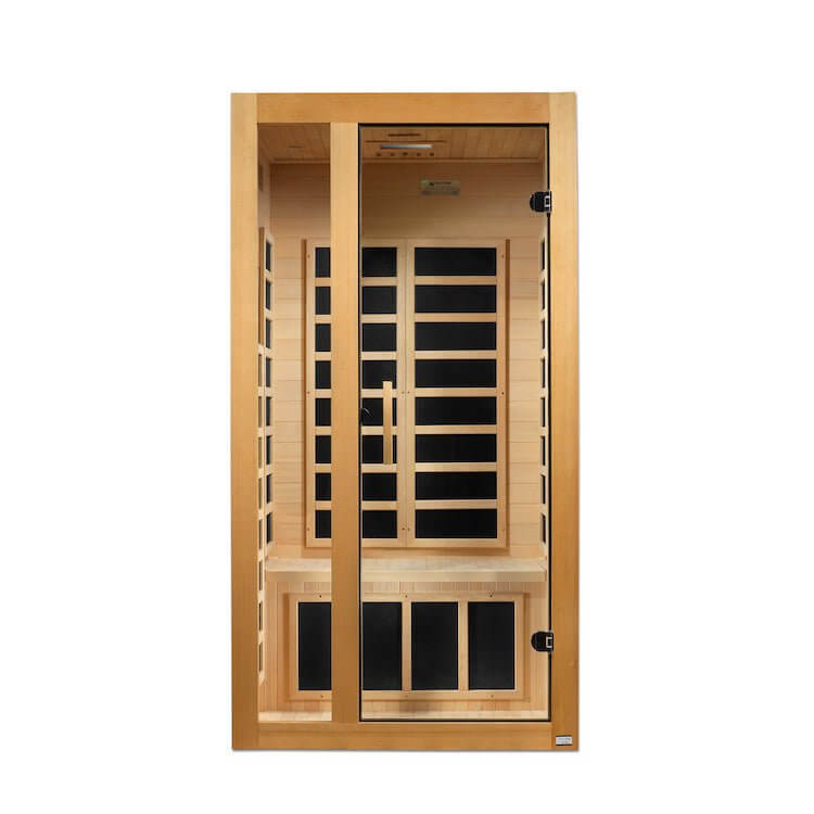 Dynamic Gracia 1-2-Person Low EMF FAR Infrared Sauna (Canadian Hemlock) - Front view of sauna