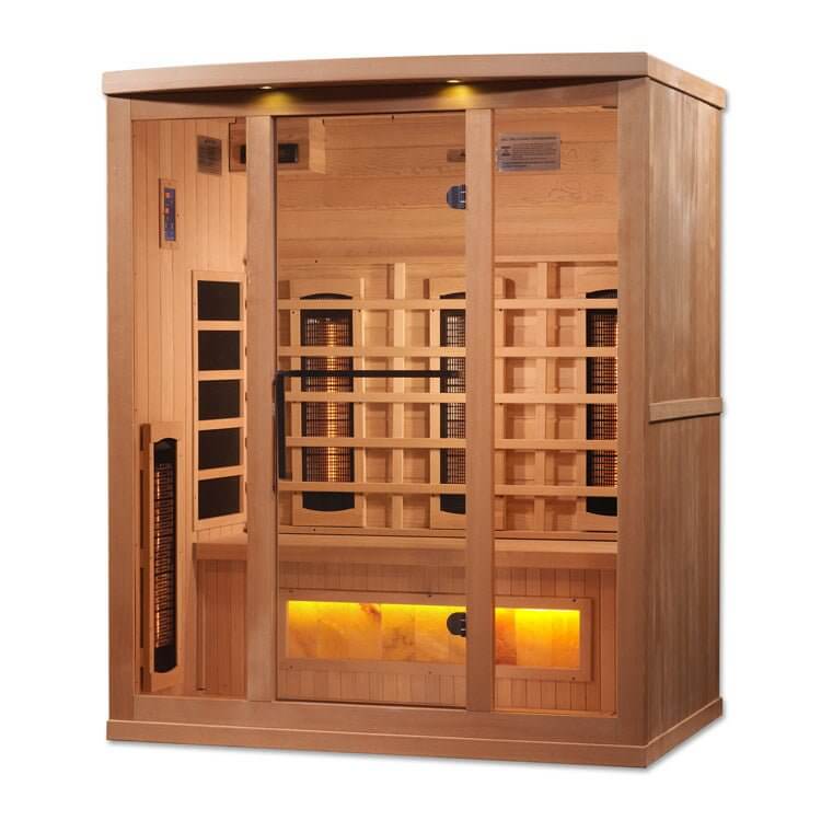 Golden Designs 3-Person Full Spectrum Sauna - 3D view of wooden sauna