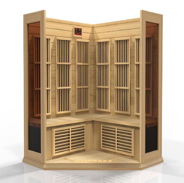 Maxxus 3-Person Corner Low EMF FAR Infrared Sauna - wood panels