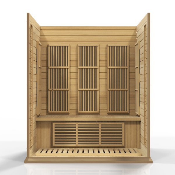 Maxxus 3-Person Low EMF FAR Infrared Sauna - front view with double wood panelling