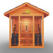 Medical Nature 8 Plus Outdoor Infrared Sauna - Front view of a wooden sauna with glass door