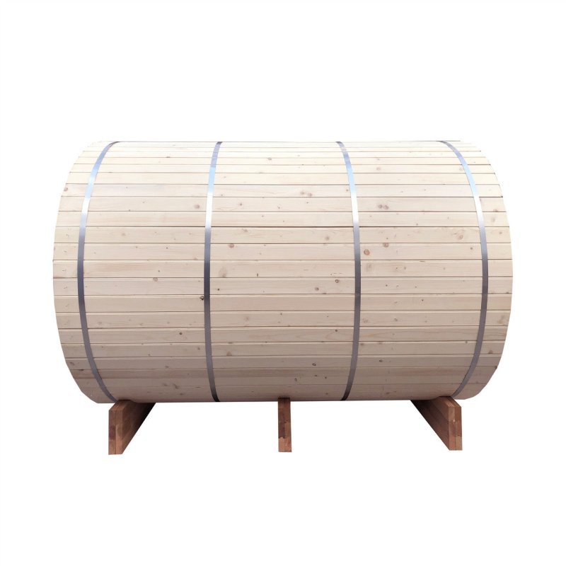 Outdoor or Indoor White Finland Pine Wet Dry Barrel Sauna - Side view photo