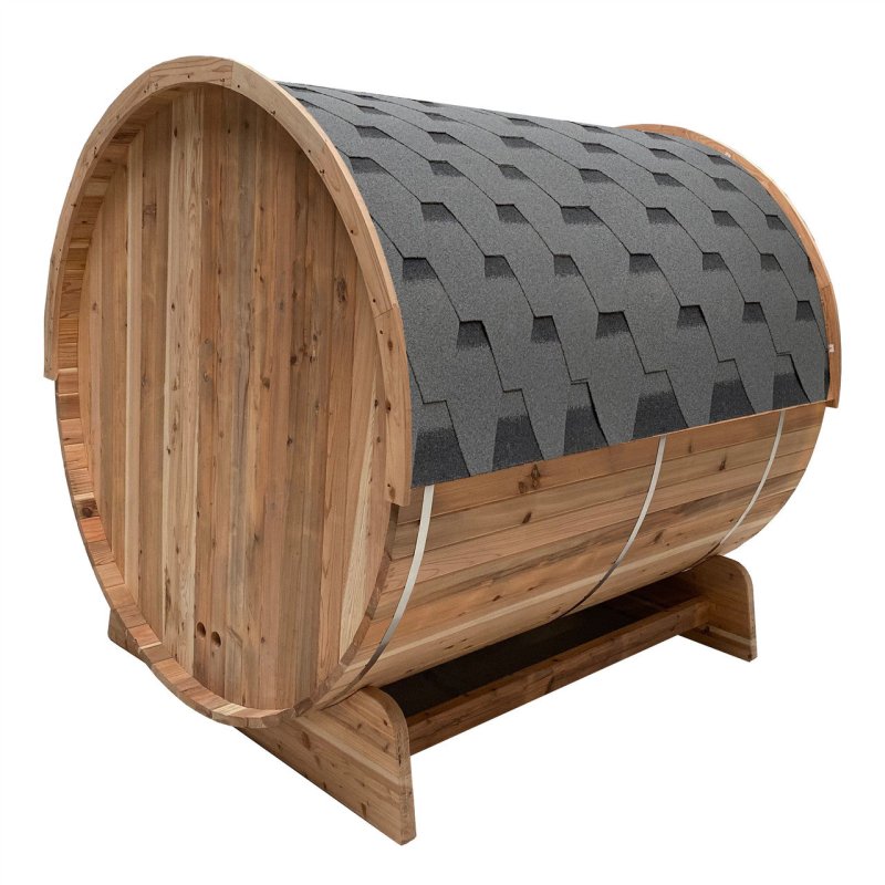 Outdoor Rustic Cedar Barrel Steam Sauna - Back view photo