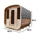 Outdoor Rustic Cedar Square Sauna – 6 Person – product with sizes labelled on photo for each sides.