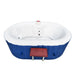 Oval Inflatable Jetted Hot Tub with Drink Tray and Cover - side top view shows red step and other parts of the product. 