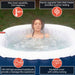 Oval Inflatable Jetted Hot Tub with Drink Tray and Cover - photo woman relaxing inside the top, the photo also explains product description and specs.