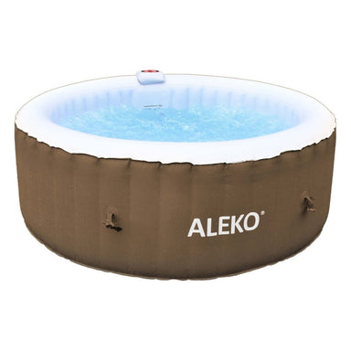 Round Inflatable Jetted Hot Tub with Cover - 4 Person - 210 Gallon - Brown and White 