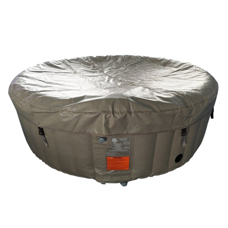 Round Inflatable Jetted Hot Tub with Cover - actual photo of product with brown cover