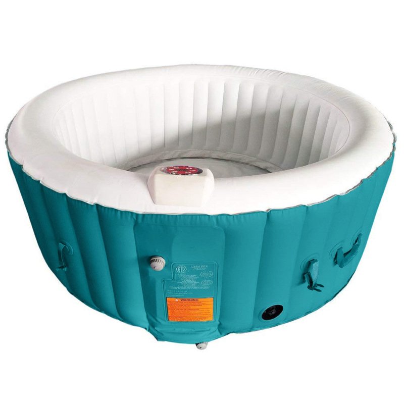 Round Inflatable Jetted Hot Tub with Cover - actual photo of hot tub in light blue and white