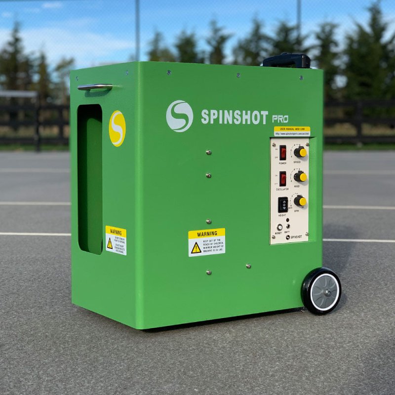 Spinshot Pro Tennis Ball Machine - green box with wheels