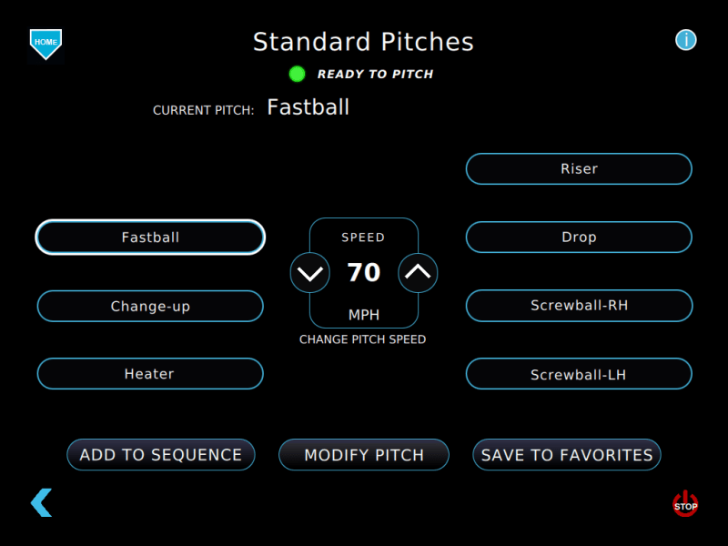 Sports Attack Elite eHack Attack Softball Pitching Machine - standard pitches displayed on screen