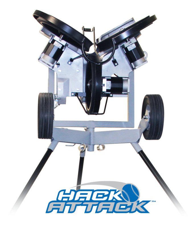 Sports Attack Hack Attack Baseball Pitching Machine - machine with wheels and metal bars