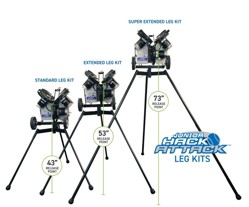 Sports Attack Junior Hack Attack Baseball Pitching Machine - 3 of them showing adjusted heights