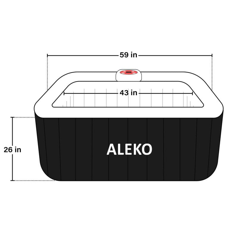 Square Inflatable Jetted Hot Tub with Cover - diagram with sizes in each sides