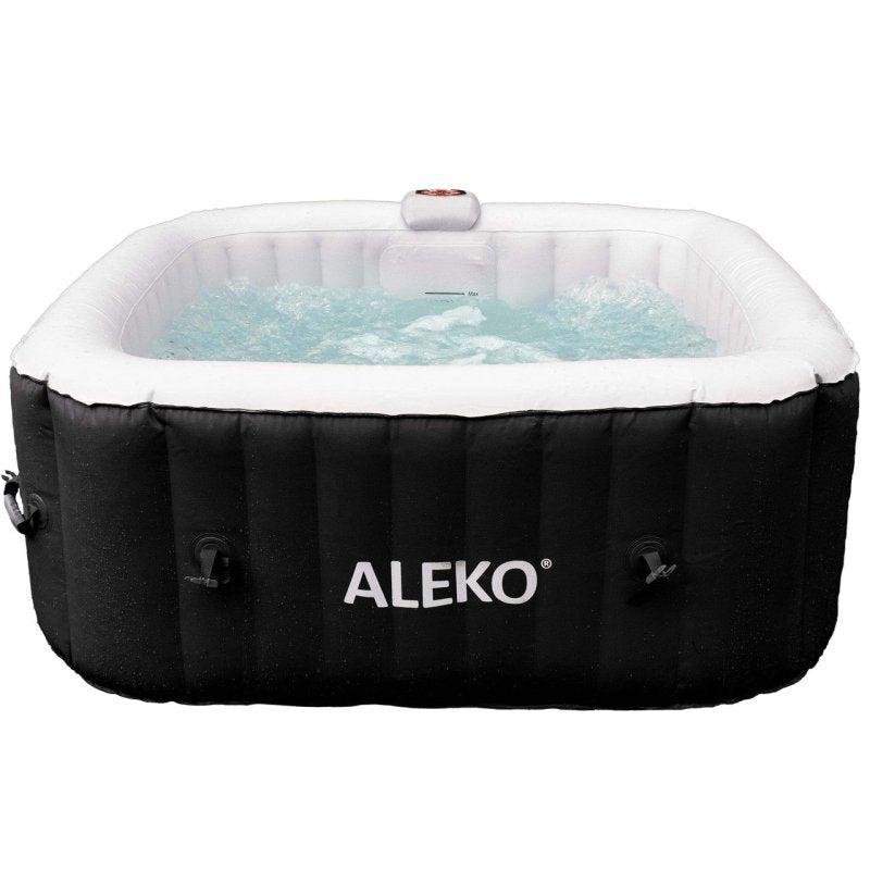 Square Inflatable Jetted Hot Tub with Cover - 4 Person - 160 Gallon - Black and White 