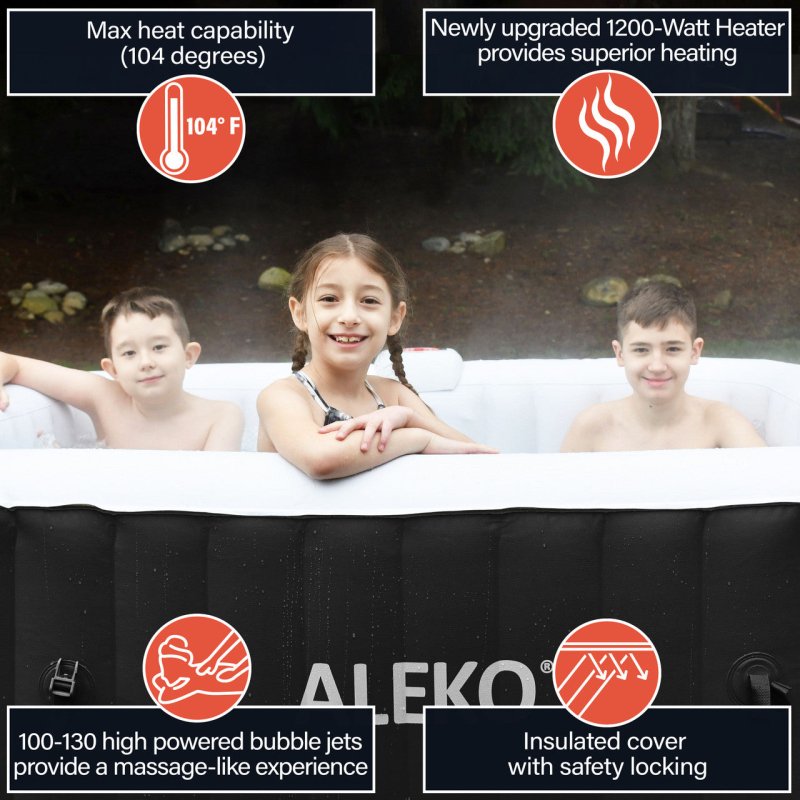 Square Inflatable Jetted Hot Tub with Cover - 3 kids inside photo