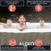 Square Inflatable Jetted Hot Tub with Cover - 3 kids inside the tub photo with written specs of the product