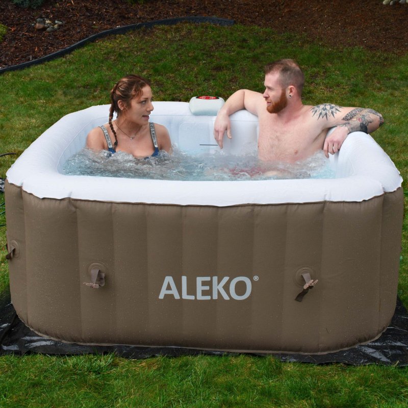 Square Inflatable Jetted Hot Tub with Cover - 2 person the the hot tub