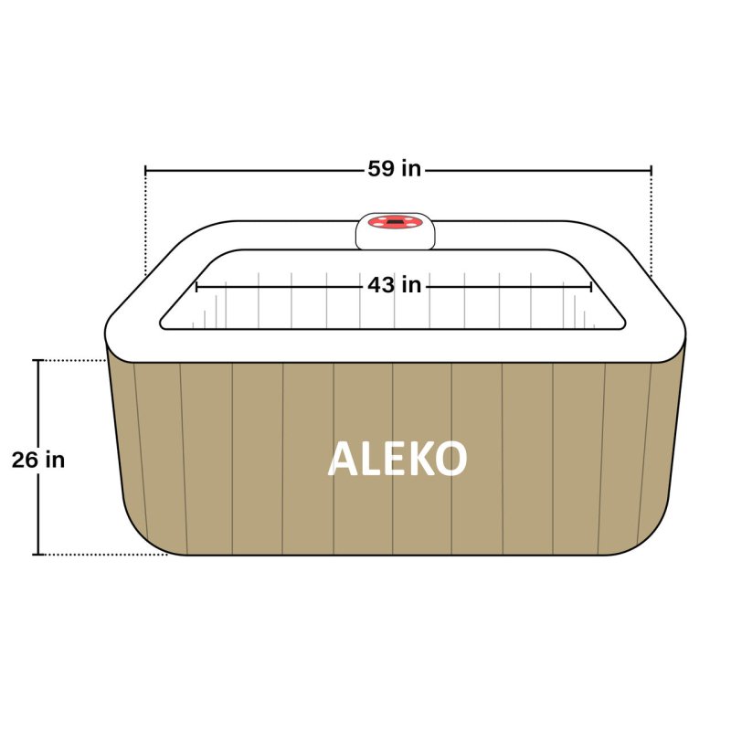 Square Inflatable Jetted Hot Tub with Cover - diagram photo of the product with sizes on each side.