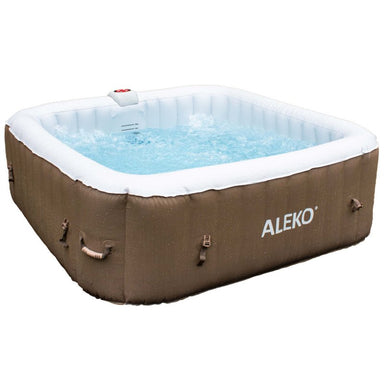 Square Inflatable Jetted Hot Tub with Cover - 6 Person - 250 Gallon - Brown and White -