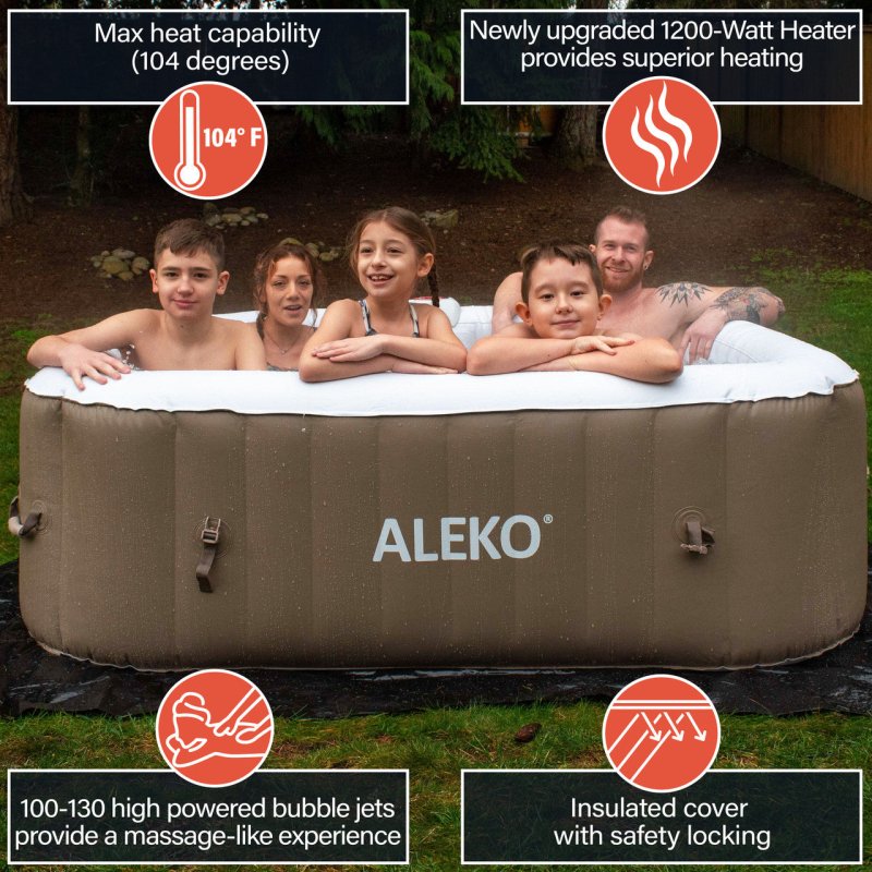 Square Inflatable Jetted Hot Tub with Cover - photo of 5 people in family inside the tub