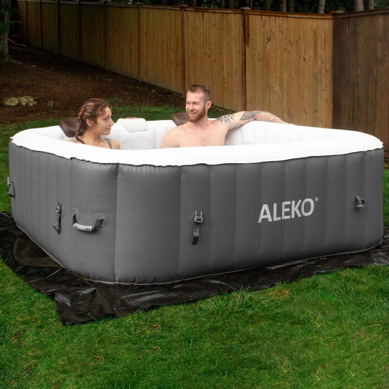 Square Inflatable Jetted Hot Tub with Cover - 2 person on the tub